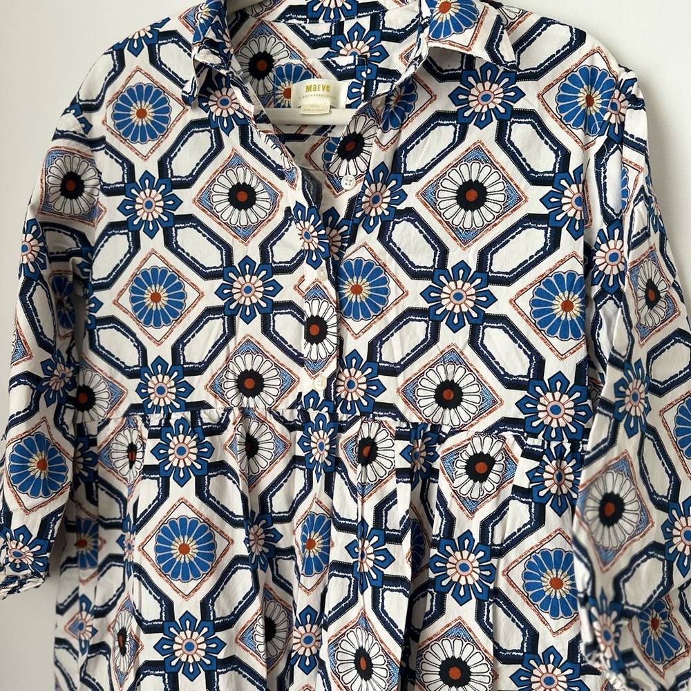 Maeve Blue and White Floral Pattern Dress